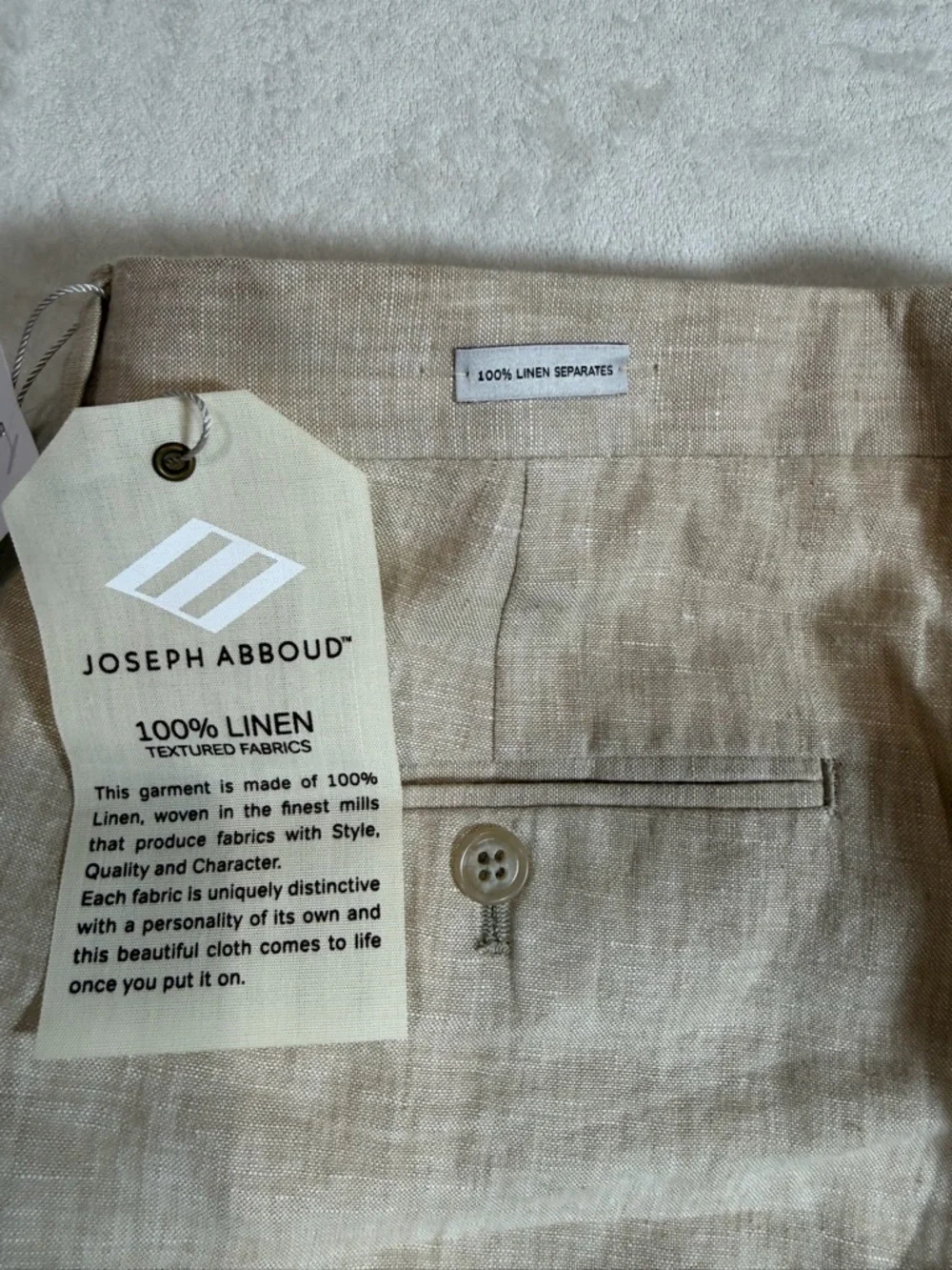 Brand New NWT Joseph Abboud 100% Linen 42W 32L Men's Beige Linen-Blend Chinos